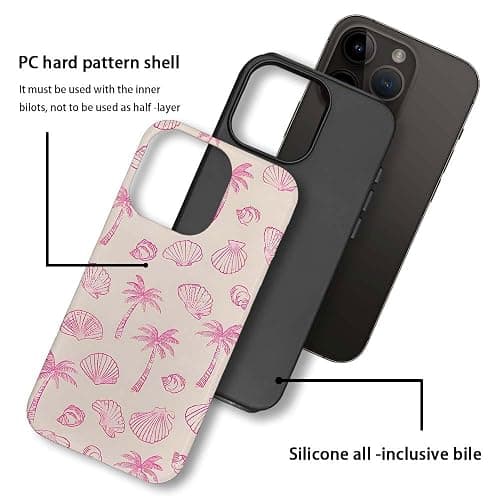 DAIZAG Case Compatible with for iPhone 14,Pink Seashells Palm Trees Beach Phone Case for iPhone 14 for Girl Women Boy Men thumbnail 3