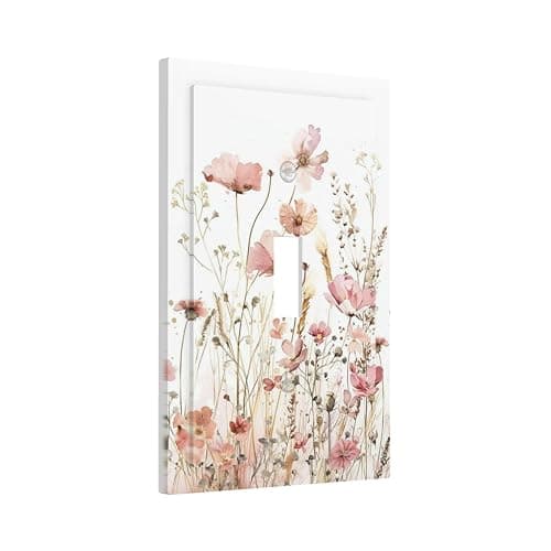 Boho Floral Watercolor Pink Wildflower Butterfly Decorative Light Switch Cover 1 Gang Single Toggle Device Electrical Faceplate Switchplates Decorator Outlet Wall Plate for Bedroom Living Room Decor thumbnail 3