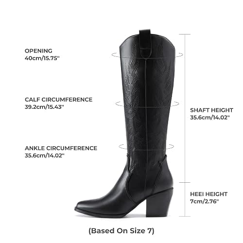 DREAM PAIRS Womens Cowboy Boots Wide Calf Comfortable Pull On Zipper Chunky Heel Pointed Toe Embroidered Western Cowgirl Knee High Boots Ladies Retro Tall Boot thumbnail 4