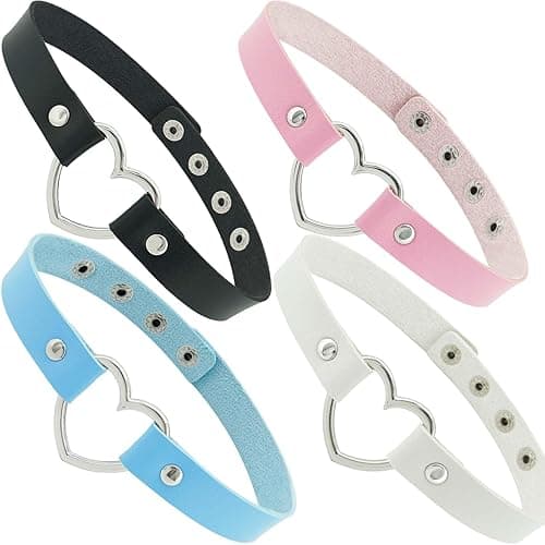 ETHOON Love Heart Adjustable Leather Choker Punk PU Necklace Goth Choker Soft Collar Chain for Women - Image 1