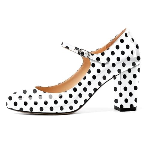 AUMOTED Donne Décolleté Mary Jane Chunky Block Tacco Medio Stretto Punta Tonda Cinturino alla Caviglia Scarpe Eleganti Festa da Sposa 8.5CM thumbnail 2