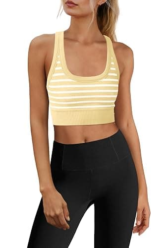 Yanekop Womens Yoga Sports Bra Longline Striped Workout Bras Supportive Scoop Neck Racerback Crop Athletic Tank Tops - Image 1