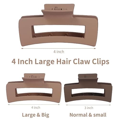 Sisiaipu 12 Pcs Large Hair Claw Clips for Thick Hair, 4.1 x 2.1 x 1.2 Inch, Square Hair Clips Jumbo Jaw Clips, Bulk Hair Accessories for Women and Girls - Brown thumbnail 3