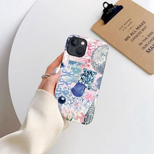 Generic Case Compatible with iPhone 14,Scratch Resistant Hybrid 2-Layer Hard Shell Phone Case,Ball Blue Bow Flower Collage Aesthetic - Ball Blue Bow Flower Collage Aesthetic - iPhone 14 thumbnail 7