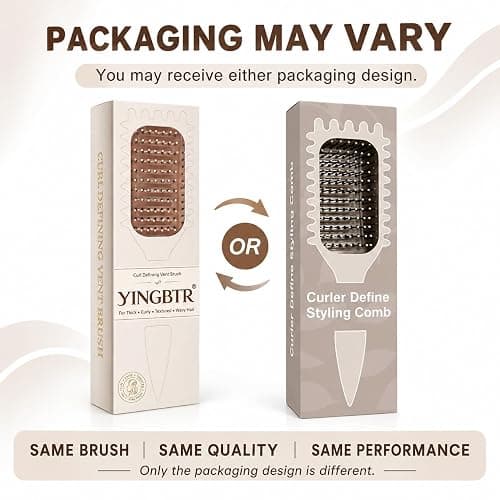 Curl Defining Brush for Curly Hair, Vented Detangling Hair Brush for Wet and Dry Styling, Curved Brush for Shaping and Smoothing Curl Clumps, Lightweight Hair Brush （Beige） thumbnail 5