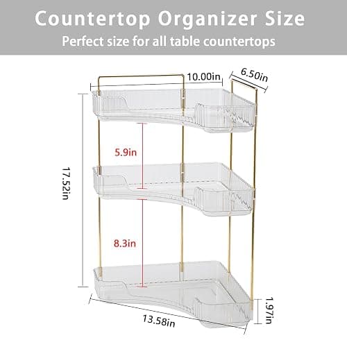 shuang qing 3-Tier Corner Bathroom Counter Organizer – Storage Shelf for Makeup, Perfume & Skincare, Space-Saving Countertop Tray Fits Bathroom, Dresser, Kitchen (White) thumbnail 2