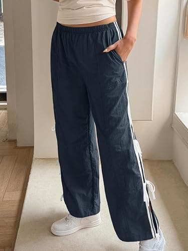 Fisoew Womens Wide Leg Track Pants Casual Elastic Waist Bow Tie Y2K Baggy Sweatpants with Pockets thumbnail 4