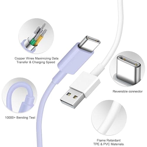 USB to USB C Cable for iPhone 17 16 Type C Carplay 2Pack 5FT Cable Purple | Fast Charging Carplay Cable, USB C Carplay Cord Compatible with iPhone 17 16 15 thumbnail 2