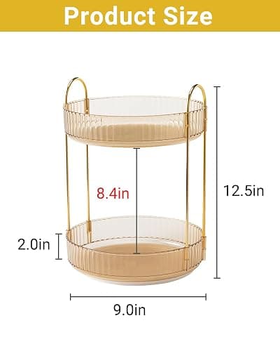 Asayuee 360 Rotating Gold Makeup Organizer,2 Tier Large Capacity Rotating Makeup Organizer,SkincarePerfume Organizer,Bathroom Cosmetics Storage Organizer Countertop (Gold-2 Tier) thumbnail 3