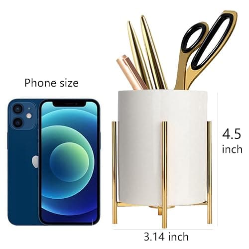 SIEBOLD Gold pencil cup Sturdy metal frame with white ceramic pen holder For desks and kitchen appliance holders thumbnail 3