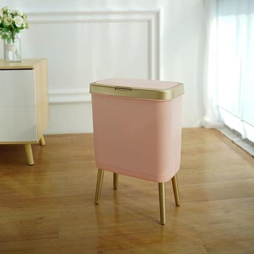 Procade Bathroom Trash Can with Lid, 4 Gallon Pink Garbage Can, Tall Plastic Trash Bin with Push Button, Slim Gold Trash Can Waste Basket for Room, Bedroom,Office,Kitchen thumbnail 7