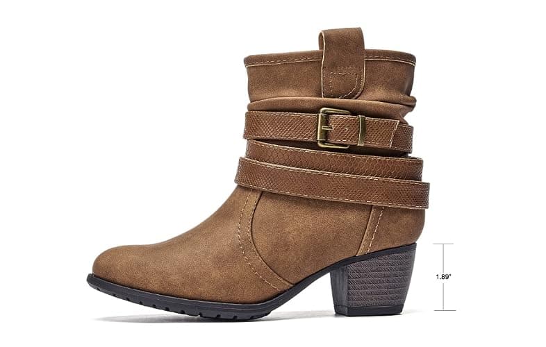VJH confort Women's Mid Calf Boots,Round Toe Comfort Low Heel Slouchy Dress Booties with Buckle Strap Side Zipper thumbnail 2