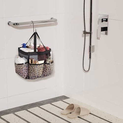 F-color Mesh Shower Caddy Portable - Shower Bag for College Dorm, Leopard | Quick Dry, with S Hook, College Dorm Room Essentials for Camp, Gym, Travel, Freshmen, Camping, Bathroom, Shower Tote thumbnail 8