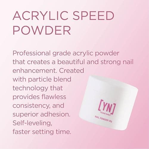 Young Nails Acrylic Powders, Speed. Created for a flawless consistency and superior adhesion. Speed Powder Begins to set in 60 seconds. Available in 45 gram, 85 gram, and 660 gram gram size options thumbnail 2