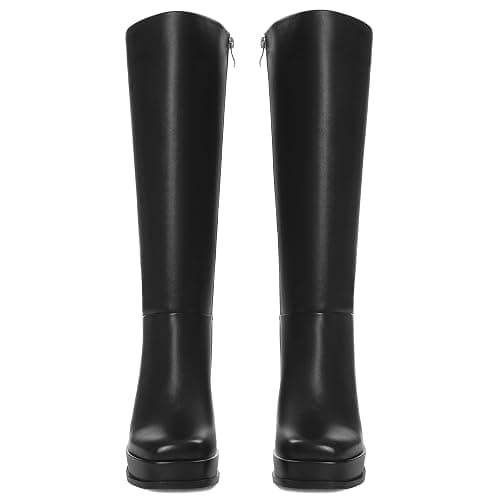On sale for under 40 Artrotter Knee High Platform Boots for Women Square Toe Elastic Tall Boots Vegan Leather Long Fall Boot Block Chunky Heel Side Zipper thumbnail 7