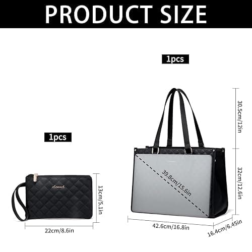 CHENBOOW Lunchtasche für Frauen,Laptop-Tasche mit Isoliertem Lunchfach 15,6 Zoll,Isolierte Lunchtasche,Große Einkaufstasche mit Mittagsabteil,2-in-1 Lunch Bag Handtasche Kombination - Schwarz thumbnail 3