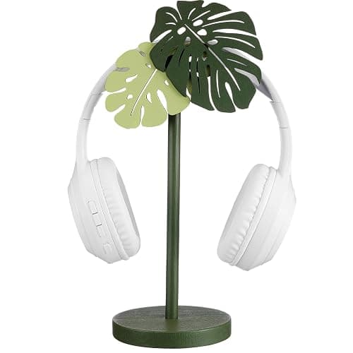 Yookeer Christmas Gamer Gifts for Women Cute Headphone Stand Decorative Monstera Palm Leaves Wood Desk Decor for Gamer Room Office Desk Christmas Gaming Gifts for Girlfriend Office Worker - Image 1