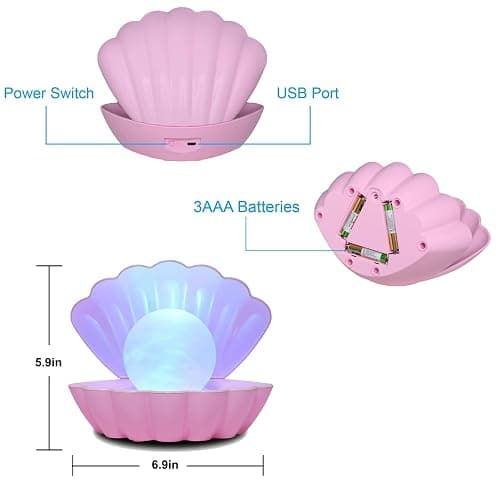 LKUA Shell Pearl Beach Themed Night Light, RGB 8 Colors Changing Mood Shell Pearl Lamps, Bedside LED Clamshell Portable Night Lights for Bar (Pink) thumbnail 3