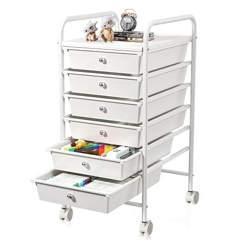 6-Drawer Rolling Storage Cart, Plastic Drawer Storage Organizer Rolling Cart, Multipurpos Utility Cart for Classroom Art Craft Supplies Dresser Closet Bathroom Bedroom Kitchen Office School - Image 1