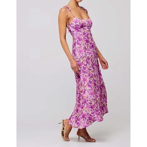 ABYOVRT Women Floral Maxi Dress Tie Front Cut Out Backless Boho Spaghetti Strap Summer Beach Sundress thumbnail 6