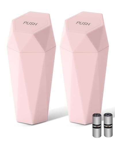 HOTOR Car Trash Can with Lid - 2 Pack, Car Accessories for Interior, Leakproof Vehicle Garbage Can with 30 Attached Trash Bags, Multipurpose Organizers and Storage for Home, Office, Pink - Image 1