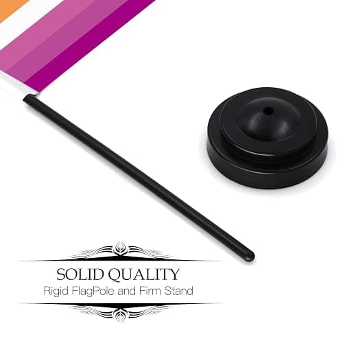 Anley Sunset Lesbian Pride Deluxe Desk Flag Set - 6 x 4 Inch Miniature Desktop Flag with 12" Solid Pole - Vivid Color and Fade Resistant - Black Base and Spear Top thumbnail 6