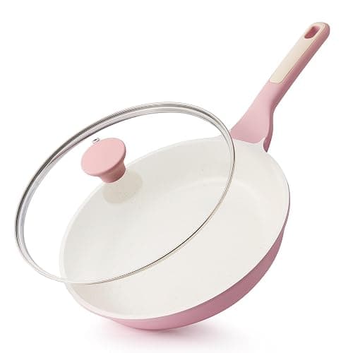 SENSARTE 9.5In Nonstick Ceramic Frying Pan with Lid, PFAS/PTFE Free, Pink | Ceramic Omelette Pan Skillet, Healthy Non-toxic Chef's Pan, Induction Compatible Pan, Heat Resistant Handle - Image 1