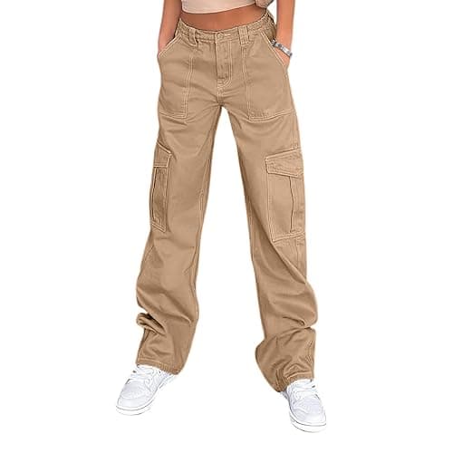 Lepunuo Cargo Pants for Women High Waisted Casual Pants Baggy Stretchy Wide Leg Y2K Streetwear with 6 Pockets Green - Image 1