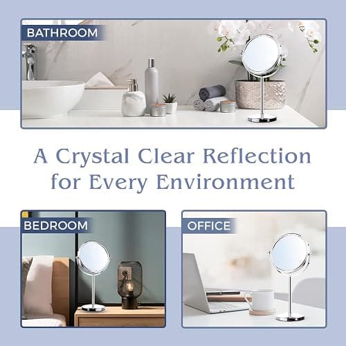 10X Magnifying Makeup Mirror on Round Stand for Tabletop, Bedroom Vanity Desk and Bathroom Counter - Free Standing Double Sided 10X/1X Magnification Mirror - 7" Wide and 14" Tall (Chrome) thumbnail 7