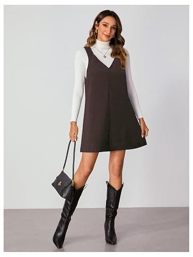 Milumia Women V Neck Corduroy Overall Dress 2025 Fall Mini Pinafore Jumper Dress thumbnail 3