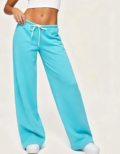 Women Y2K Straight Leg Sweatpants Cute Drawstring Low Rise Sweat Pants | Teen Girls Wide Leg Sweatpants Baggy Joggers Cotton Casual Basic Drawstring PJ Lounge Pants,Stretch Active Pants for Women thumbnail 2