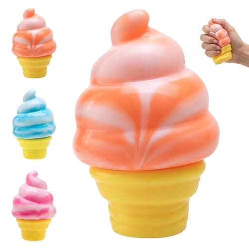 Ice Cream Squeeze Squishy, Ice Cream Cone Squishy, Slow Rise Sensory Fidget Toy, Easter Basket Stuffers Party Favors Summer Sensory Stress Relief (Orange) - Image 1