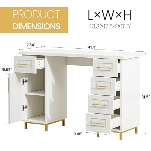 MaverickFurni Nail Tech Desk for Nail Tech, 43 Inch Wooden Manicure Table with Storage, Nail Table with 5 Drawers and Cabinet, Manicure Desk Nail Station (White) thumbnail 3
