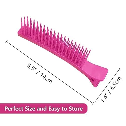 FUATY 2 Pcs Hair Sectioning Grip Clips for Coloring, Styling, Parting, Cutting, Foiling and Placing Hair Extensions, Hairstylist Non-slip Hair Clips Comb Salon Home Sectioning Teeth Hair Clips, Pink thumbnail 6
