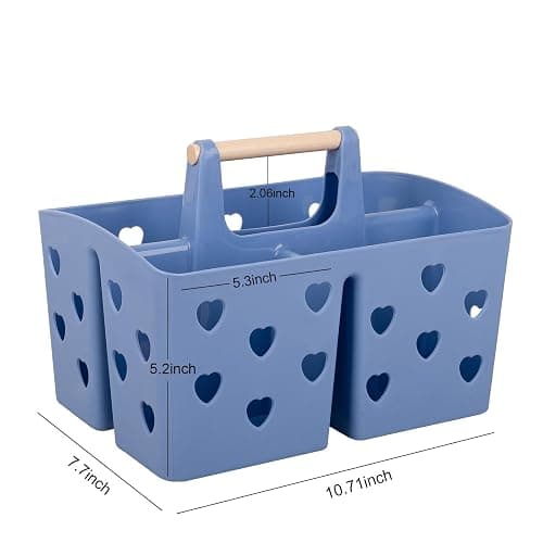 Anyoifax Portable Shower Caddy Plastic Shower Basket Organizer Divided Bathroom Caddy Storage Cleanning Caddy Tote with Handle for College, Dorm Room, Kitchen, Dark Blue thumbnail 3