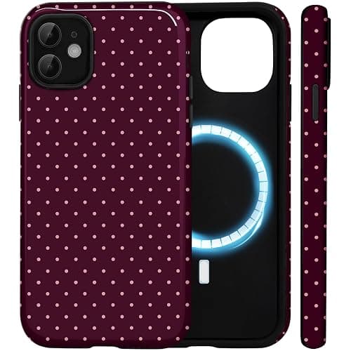 Amzfield for iPhone 11 Case Compatible with Magsafe Cute Polka Dot Aesthetic Magnetic Design Women Girls Fall Chic Girly Pretty Dual Layer Hybrid Protection Elegant Case for iPhone 11, Burgundy - Image 1