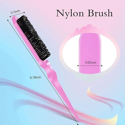 Geiserailie 3 Pcs Slick Back Hair Brush Set Bristle Brush Edge Control Teasing Comb for Women Black Hair(Light Pink) thumbnail 2
