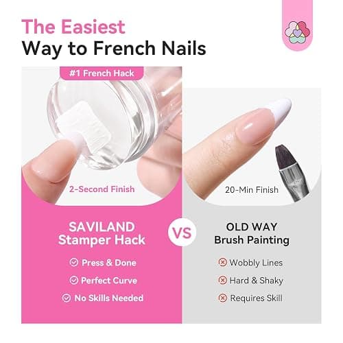Saviland French Tip Nail Stamp: 4PCS Nail Art Stamper Kit Clear Silicone Nails Stamping Long & Short Jelly Stamper with Scrapers Nails Stamper Kit for French Manicure Home DIY Salon thumbnail 4