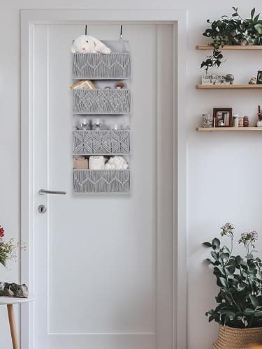 Avidanza 4-Tier Over The Door Hanging Organizer, Fabric Door Storage Organizer with Hooks & Adhesive Straps, Cloth Hanging Storage for Bedroom, Closet, Bathroom & Nursery thumbnail 2