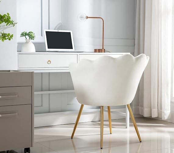 chairus Small Accent Chair for Living Room, Velvet Gold Cute Vanity Chair with Back for Makeup Room, Upholstered Shell Shaped Office Guest Modern Chair Arm Chair, Cream White thumbnail 10