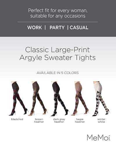 MeMoi Classic Argyle Cotton Tights for Women, Cozy and Stlylish Patterned Sweater Tights - Sizes Small to 6x thumbnail 2