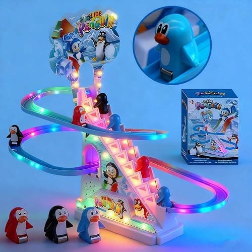 RCOOS Penguin Climbing Toy Set Electric Light Slide Climbing Toys for Automatic Stairs,Playful Santa Race Game Christmas Roller Climbing Toys with LED Light and Music for Toddlers Boys Girls thumbnail 6