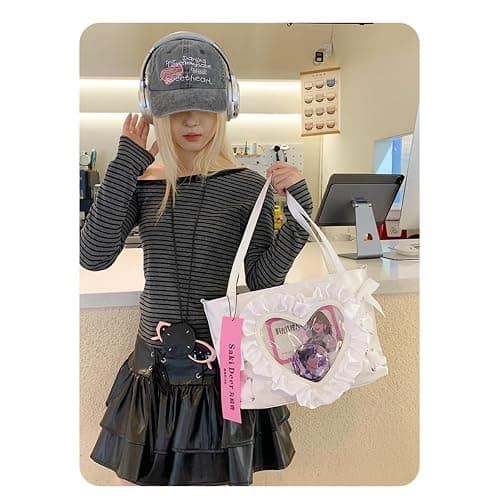 Sweet heart lace design shoulder bag ballet style drawstring messenger bag anime jk itabag bag female thumbnail 2
