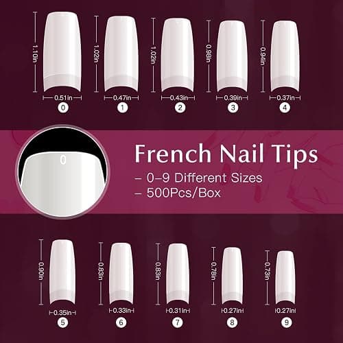 krofaue 500PCS Half Cover False Nails Tips - Acrylic Nail Tips 10 Sizes Lady French Style Acrylic Artificial Tip Manicure with Box for Nail Tips Art Salons and Home DIY thumbnail 2