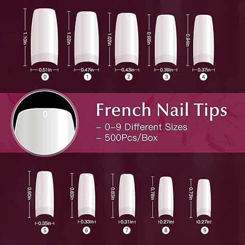 krofaue 500PCS Half Cover False Nails Tips - Acrylic Nail Tips 10 Sizes Lady French Style Acrylic Artificial Tip Manicure with Box for Nail Tips Art Salons and Home DIY thumbnail 3
