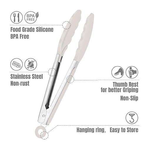 Hotec Mini Silicone Kitchen Tongs for Cooking - 7-Inch Small Serving Tongs with Silicone Tips, Set of 3 (Black,Grey,Khaki) thumbnail 5