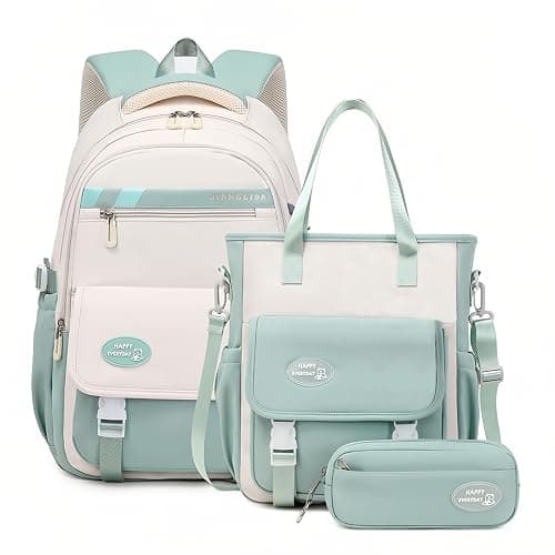 Mildame Backpacks for Girls Set, Aesthetic Backpack for Teens, Lightweight Classic Backpack for Kids, 3Pcs Boys Girls Bookbags with Cute Pendant - Image 1