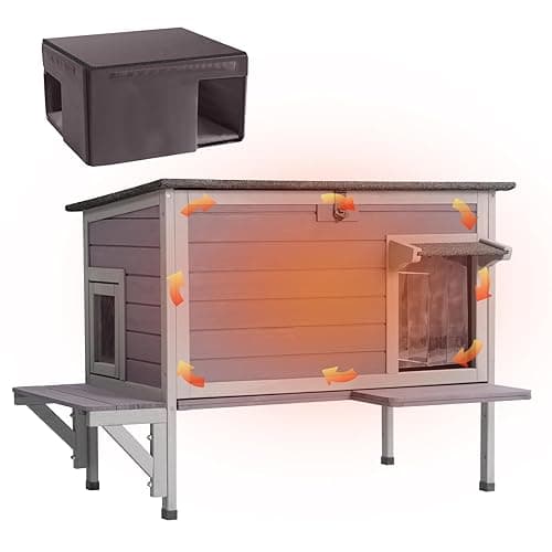GUTINNEEN Outdoor Cat House Insulated Feral Cat Shelter Weatherproof for Winter with 100% Insulated Thermal Liner - Raised Leg Insulated Cat House