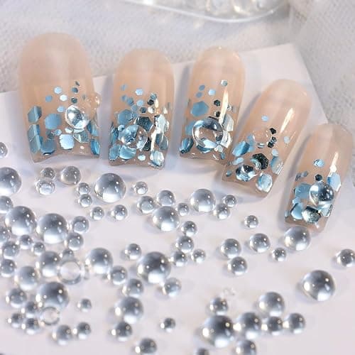 3D Mixed Sizes Clear Bubble Beads Nail Charms Jewelry, Transparent Semi-Circular Dewdrop Water Droplets Glass Bubble Balls Flatback Rhinestones Crystal Gems for Nails Supplies DIY Crafts Decorations thumbnail 5