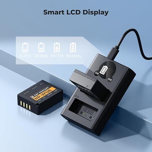 K&F Concept 1300mAh NP-W126 NP-W126S Battery and Charger for Fujifilm XM5, X100VI, X100V, XS10, XT30, XT30 II, XT20, XE4, A5, Dual-Slot Fast Charger, Type-C and Micro-USB Input, 2 Pack Battery thumbnail 4